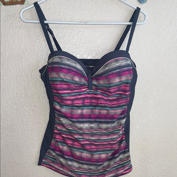 Free Country Pink and Purple Sleeveless Camisole Swim One Piece - Picture 1 of 9
